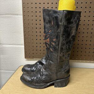 Corral Cross Wings Black Gray Leather Side Zip Tall Boots Size 7 M R1123